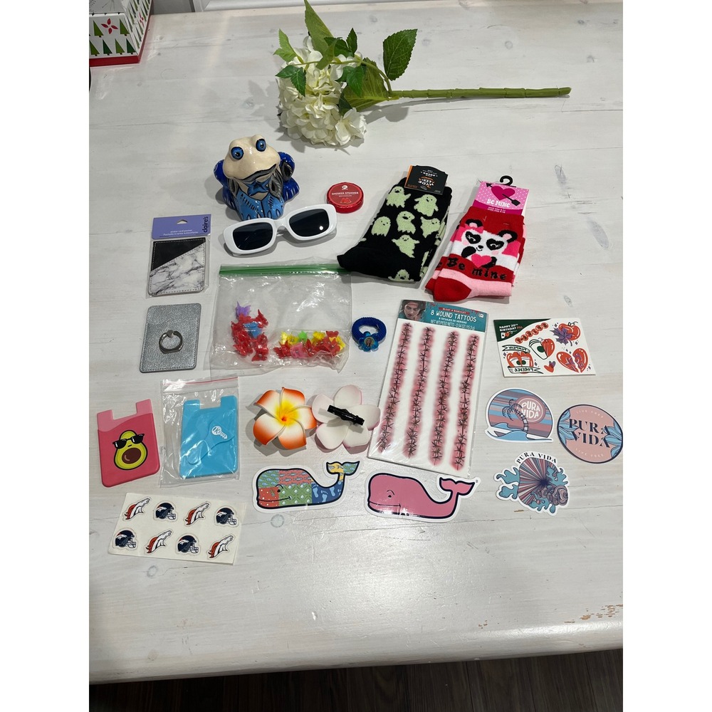 Socks Phone Accessories Hair Ties Stickers Frog Decor Surprise‎ Resale Lot